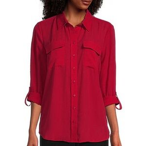 INC International Concepts Red Button Down 3/4 Sleeve Blouse Size XL